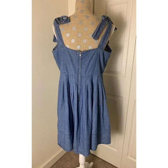 Audrey Park x Francesca's Maria Rosette Front Denim A Line Mini Dress New XL - Picture 6 of 12